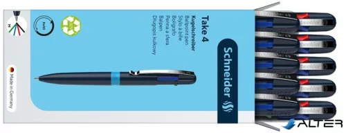 Golyóstoll, 0,5 mm, nyomógombos, négyszínű, SCHNEIDER "Take 4", sötétkék