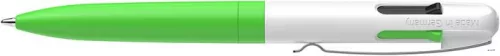 Golyóstoll, 0,5 mm, nyomógombos, négyszínű, SCHNEIDER 'Take 4 Neon', zöld-fehér