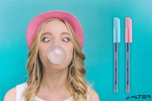 Golyóstoll, 0,5 mm, kupakos, SCHNEIDER "Tops 505 M Bubble Gum" kék, limitált kiadás