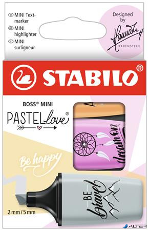 Szövegkiemelő készlet, STABILO, "Boss Mini Pastellove", 3 különböző szín