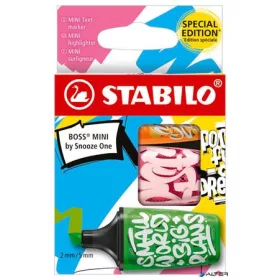   Szövegkiemelő készlet, 2-5 mm, STABILO, 'Boss Mini Snooze One', 3 különböző szín