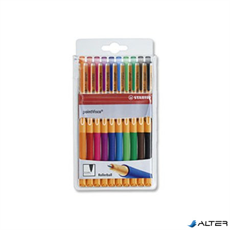Rollertoll készlet, 0,5 mm, STABILO "PointVisco", 10 különböző szín