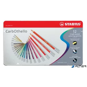   Pasztell ceruza készlet, kerek, fém doboz, STABILO 'CarbOthello', 12 különböző szín