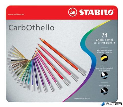 Pasztell ceruza készlet, kerek, fém doboz,  STABILO 'CarbOthello', 24 különböző szín
