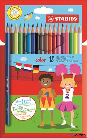 Színes ceruza készlet, hatszögletű, STABILO 'Color', 18 különböző szín