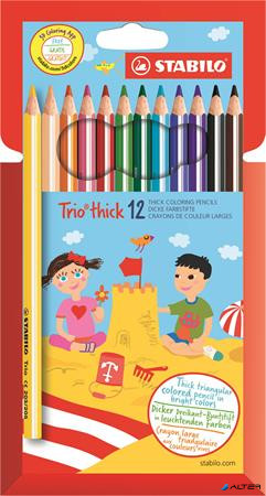 Színes ceruza készlet, háromszögletű, vastag, STABILO 'Trio thick', 12 különböző szín