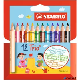   Színes ceruza készlet, háromszögletű, vastag, rövid, STABILO 'Trio', 12 különböző szín