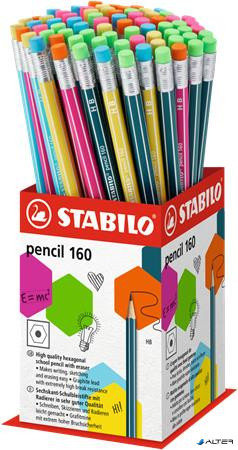 Grafitceruza radírral display, HB, hatszögletű, STABILO 'Pencil 160'
