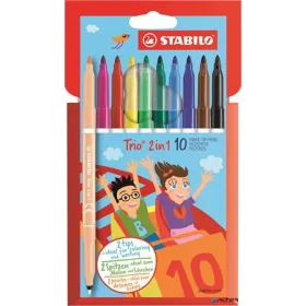   Filctoll készlet, 0,5-2 mm, kétvégű, STABILO "Trio 2 in 1", 10 különböző szín