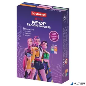   Szövegkiemelő készlet, 1-4 mm, STABILO "Swing Cool" " K-Pop démonvadászok", 6 különböző szín