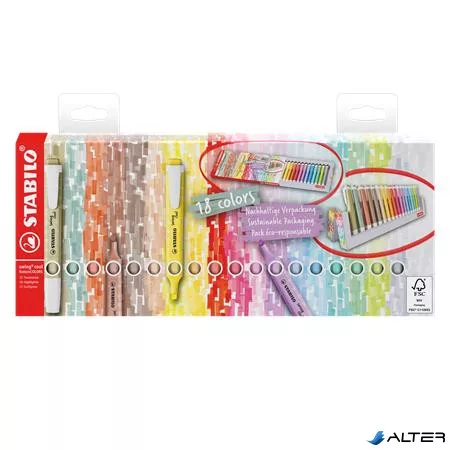 Szövegkiemelő készlet, 1-4 mm, STABILO "Swing Cool", 18 db-os asztali készlet