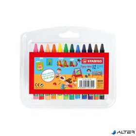   Zsírkréta, műanyag dobozban, STABILO "Yippy-wax", 12 különböző szín