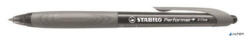 Golyóstoll, 0,35 mm, nyomógombos, szürke tolltest, STABILO 'Performer+', fekete