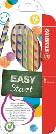 Színes ceruza készlet, háromszögletű, balkezes, STABILO 'EasyColours', 6 különböző szín
