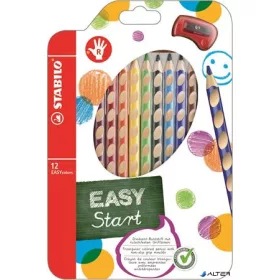   Színes ceruza készlet, háromszögletű, jobbkezes, STABILO "EasyColours", 12 különböző szín