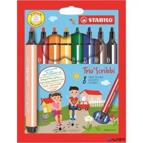  Filctoll készlet, 1,5-2 mm, rugós hegy, STABILO "Trio Scribbi", 8 különböző szín