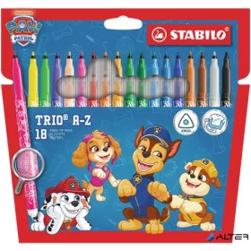   Filctoll készlet, 0,7 mm, STABILO "Trio A-Z", Mancs őrjárat, 18 különböző szín