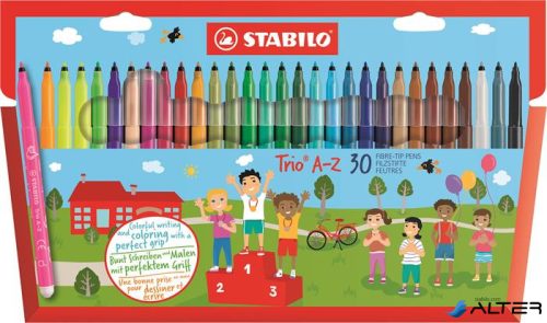 Filctoll készlet, 0,7 mm, STABILO "Trio A-Z", 30 különböző szín