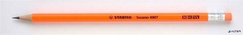 Grafitceruza radírral, HB, hatszögletű, STABILO 'Swano Neon', narancssárga