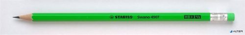 Grafitceruza radírral, HB, hatszögletű, STABILO 'Swano Neon', zöld
