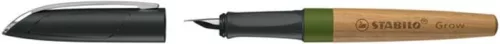 Töltőtoll, tölgyfa tolltest, zöld kiegészítővel, STABILO "Grow"