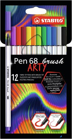Ecsetirón készlet, STABILO "Pen 68 brush ARTY", 12 különböző szín
