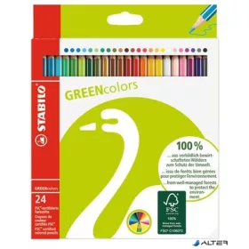   Színes ceruza készlet, hatszögletű, STABILO 'GreenColours', 24 különböző szín