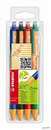 Golyóstoll készlet, 0,5 mm, nyomógombos, STABILO "Pointball", 4 különböző szín