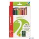 Színes ceruza készlet, háromszögletű, vastag, STABILO 'GreenTrio', 12 különböző szín