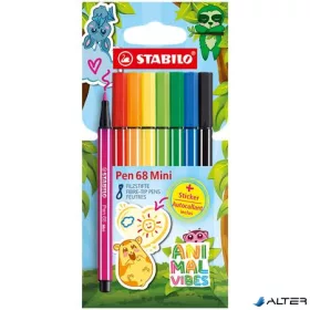   Filctoll készlet, 1 mm, STABILO "Pen 68 Mini Animal Vibes", 8 különböző szín