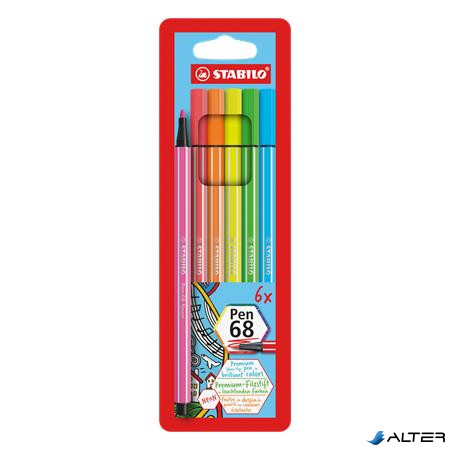 Rostirón készlet, 1 mm, STABILO "Pen 68", 6 neon szín