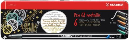Rostirón készlet, fém doboz, 1,4 mm, STABILO 'Pen 68 metallic', 6 különböző szín