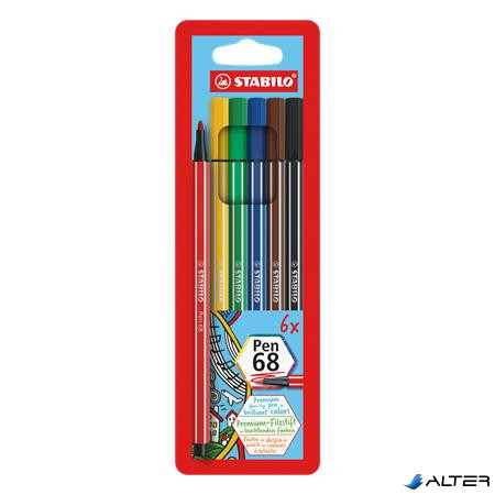 Rostirón készlet, 1 mm, STABILO "Pen 68", 6 különböző szín