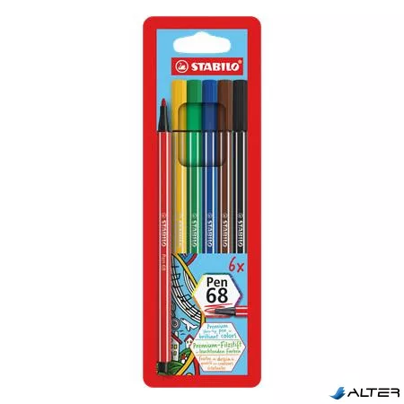 Filctoll készlet, 1 mm, STABILO "Pen 68", 6 különböző szín