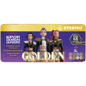   Filctoll készlet, metál, fémdobozos, 1 mm, STABILO "Pen 68 Metallic" K-Pop démonvadászok", 8 különböző metál szín
