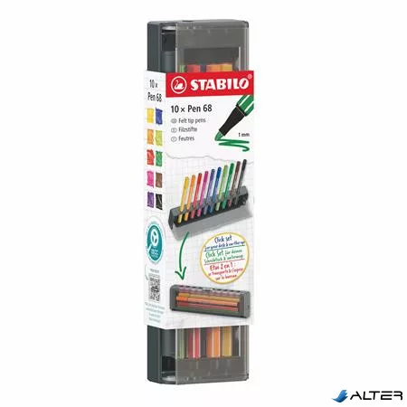 Filctoll készlet, 1 mm, STABILO "Pen 68", 10 db-os asztali készlet