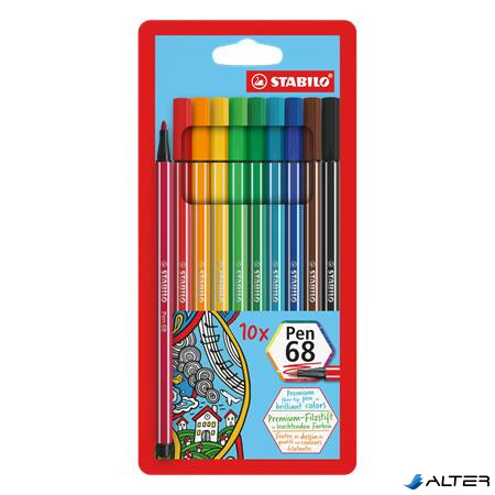Rostirón készlet, 1 mm, STABILO "Pen 68", 10 különböző szín
