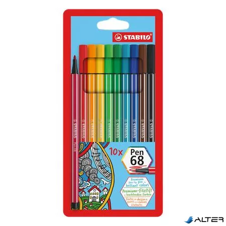 Filctoll készlet, 1 mm, STABILO "Pen 68", 10 különböző szín