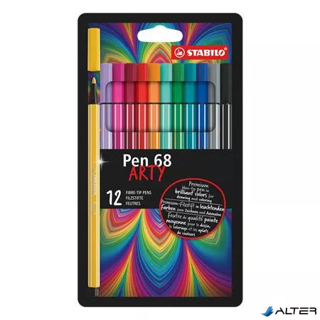 Filctoll készlet, 1 mm, STABILO "Pen 68 ARTY", 12 különböző szín