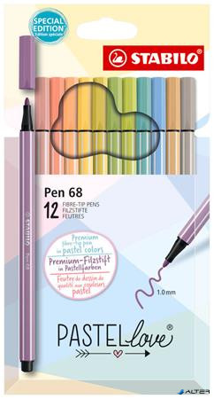 Rostirón készlet, 1 mm, STABILO 'Pen 68 Pastellove', 12 különböző szín