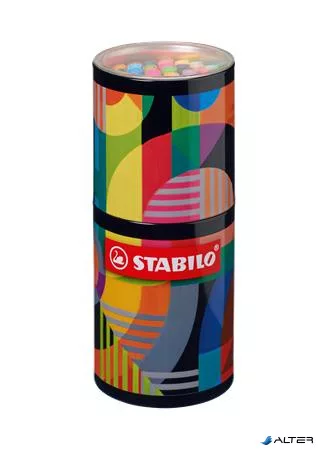 Filctoll készlet, hengeres fém doboz, 1 mm, STABILO 'Pen 68 ARTY', 45 különböző szín