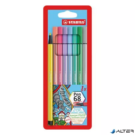 Filctoll készlet, 1 mm, STABILO "Pen 68", 8 pasztell szín