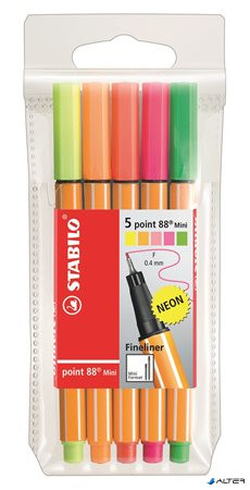 Tűfilc készlet, 0,4 mm, STABILO 'Point 88 Mini Neon', 5 különböző szín