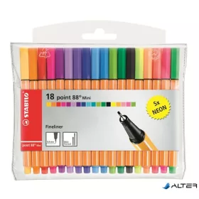   Tűfilc készlet, 0,4 mm, STABILO "Point 88 Mini Neon", 18 különböző szín