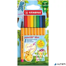   Tűfilc készlet, 0,4 mm, STABILO "Point 88 Mini Animal Vibes", 8 különböző szín