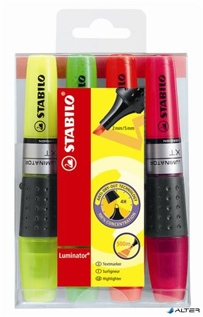 Szövegkiemelő készlet, 2-5 mm, STABILO 'Luminator', 4 különböző szín