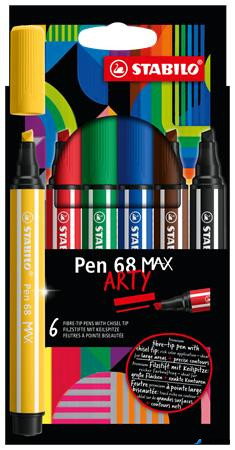 Rostirón készlet, 1-5 mm, vágott hegy, STABILO 'Pen 68 MAX', 6 különböző szín