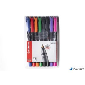   Alkoholos marker készlet, 0,4 mm, STABILO "OHPen S", 8 különböző szín
