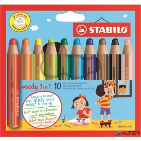   Színes ceruza készlet, kerek, vastag, STABILO 'Woody 3 in 1', 10 különböző szín