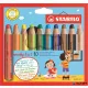 Színes ceruza készlet, kerek, vastag, STABILO 'Woody 3 in 1', 10 különböző szín